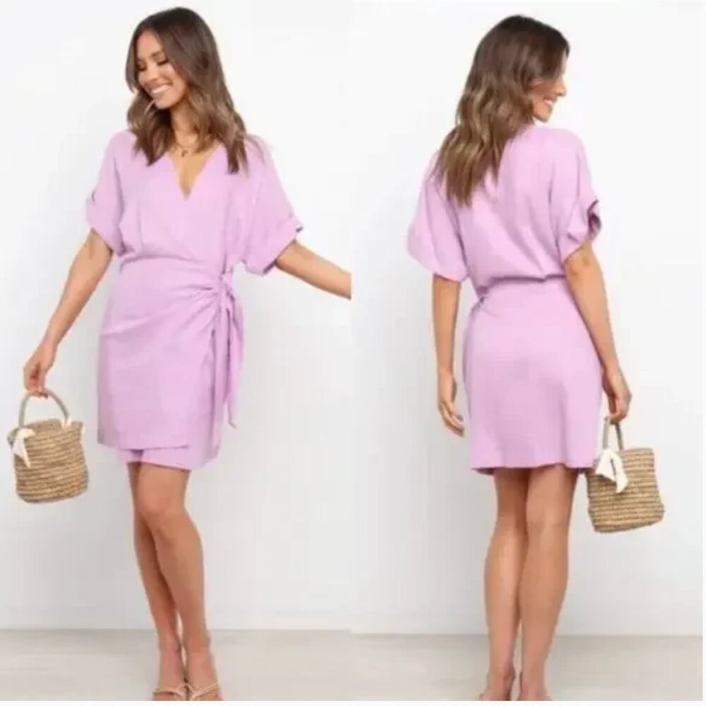 Petal & Pup Dress  Lavender Purple Apex Wrap Linen Tie Dolman Sleeves